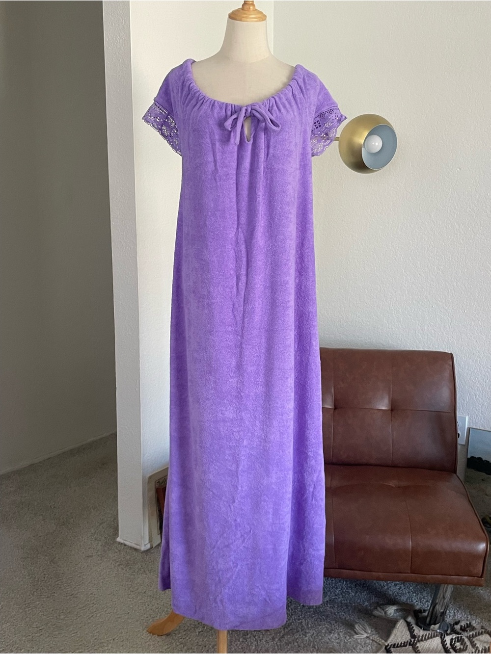 Vintage 1970s Boho Retro Lounge Terry Cloth Maxi Dress